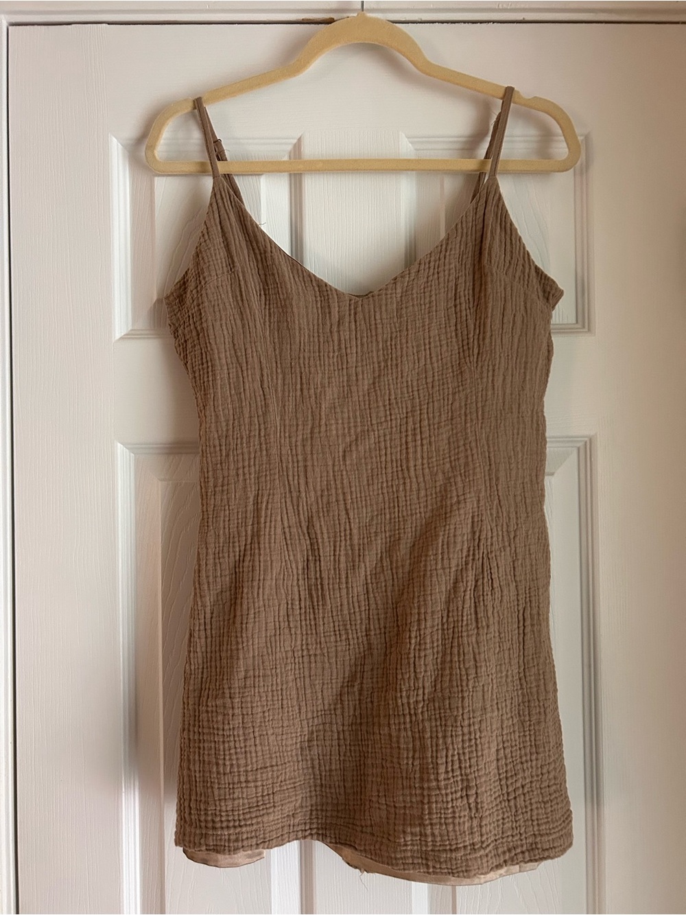 House of Wallace Taupe Gauze Spaghetti Strap Romper